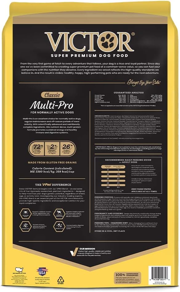 Image of VICTOR Multi-Pro Gluten Free Dry Dog Food - Beef, Chicken & Pork, 50 lb | Super Premium Dog Food, Gluten Free Kibble, Beef, Chicken & Pork Protein, For Normally Active Dogs, All Breeds & Life Stages