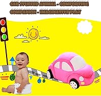 Vista 5 de CHELEI2019 Animal de peluche de coche de 12.6 pulgadas, lindo juguete de almohada de felpa en forma de auto, regalos para niñas, niños, rosa