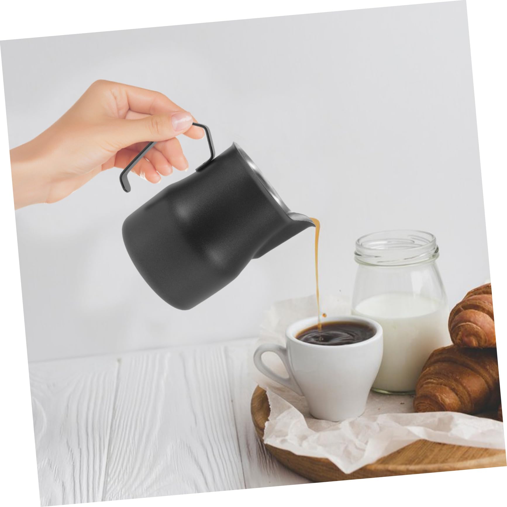 Tofficu 5 Piezas Leche de Inoxidable de Jarra Espumar Café Espresso Jarra de Leche Profesional Cafetería y Hogar Elegante y Moderno