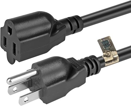 Miniatura 8 de Cable de extensión de alimentación de CA resistente SJT 14 AWG con certificación UL - SJT 143C NEMA 5-15P a NEMA 5-15R (15A125V), color negro, 1 pie