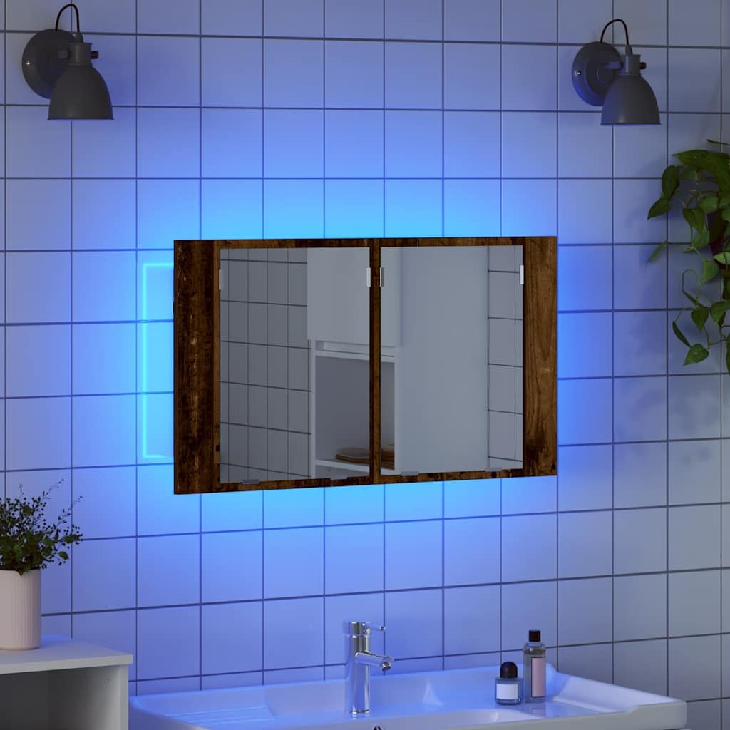 vidaXL Szafka z lustrem do łazienki Stare drewno 80 x 12 x 45 cm, Nowoczesna szafka z lustrem, prostokątny montaż na ścianie, trwałe miejsce na kosmetyki, z podświetleniem LED