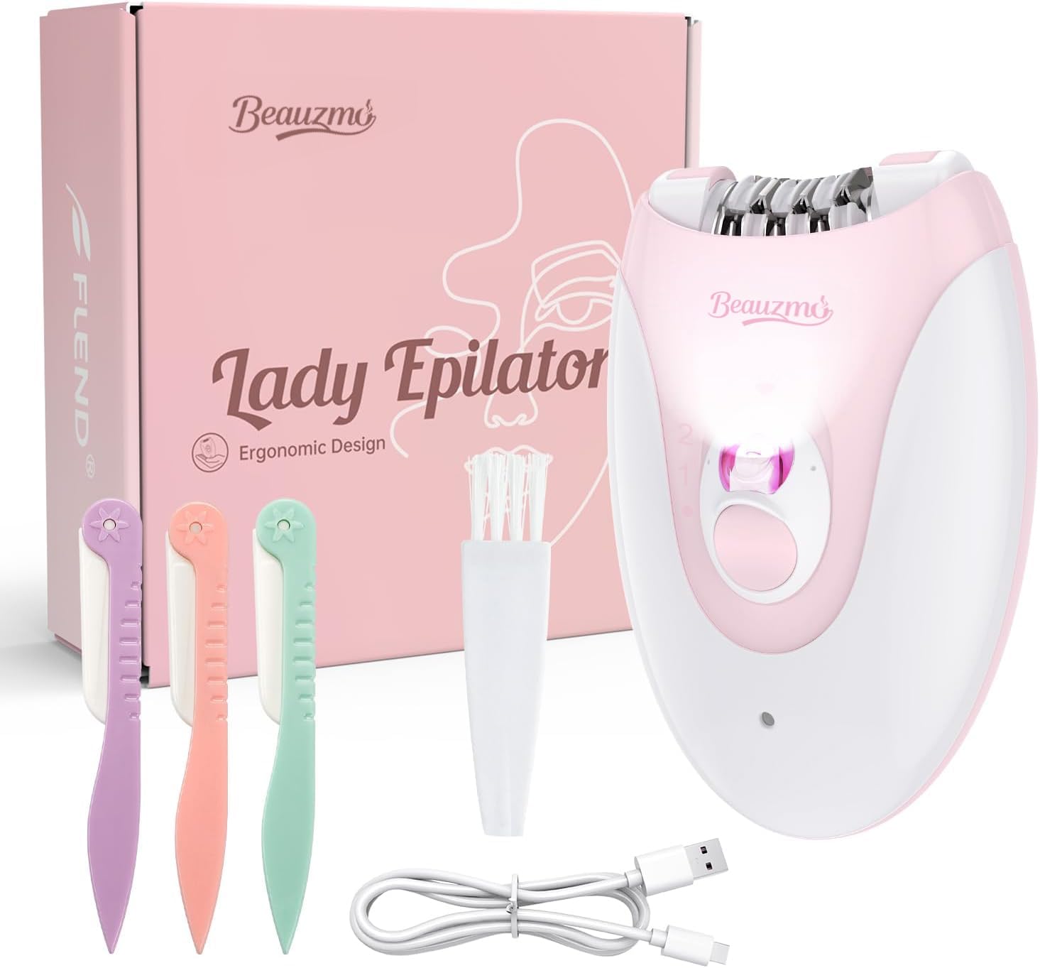 Epilierer für Frauen, Kabelloser Gesichtsepilierer mit LED-Licht, Schmerzloser Haarentferner für Gesicht, Körper, Achsel, Beine & Bikinizone