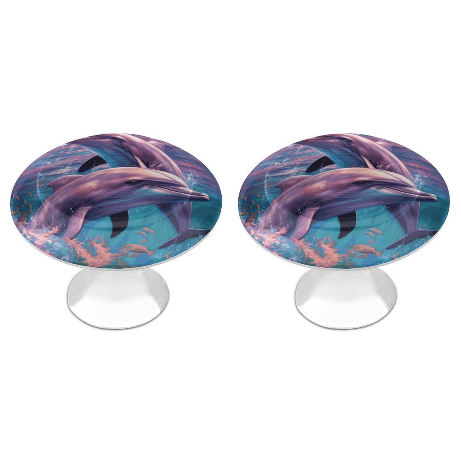 Fekiloot White Dolphins Art Cabinet Knobs For Kitchen Ornament, Round Zinc Decorative Drawer Pulls For Cabinets Trendy, Dresser Drawers Pulls Bathroom Dresser Knob With Screw