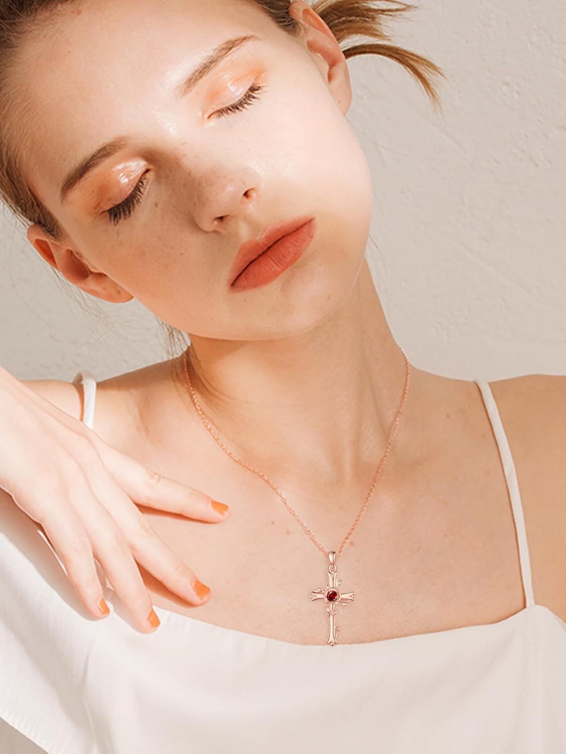 Cross Necklaces for Women, 14K Gold/Rose Gold Cross Jewelry with Birthstone Pendant, Birthday Gifts for Women, 18+2 Inch Chain