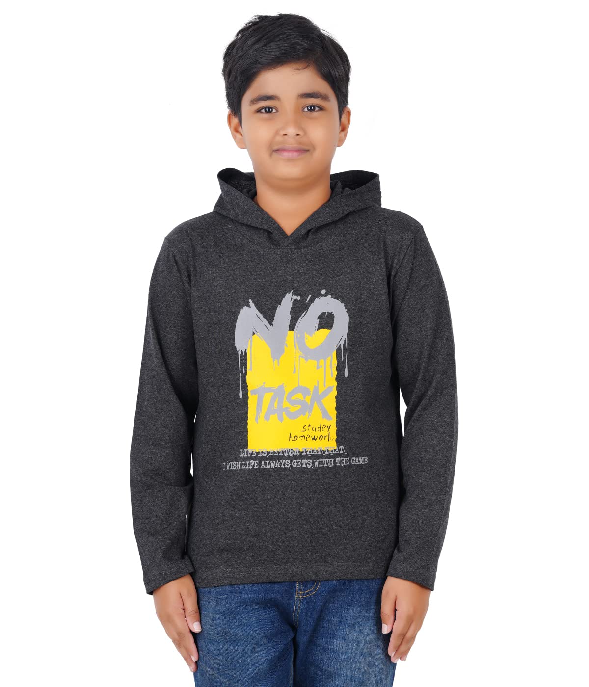 Checkersbayboys Cotton Hooded T Shirt 15 16 Years Charcoal