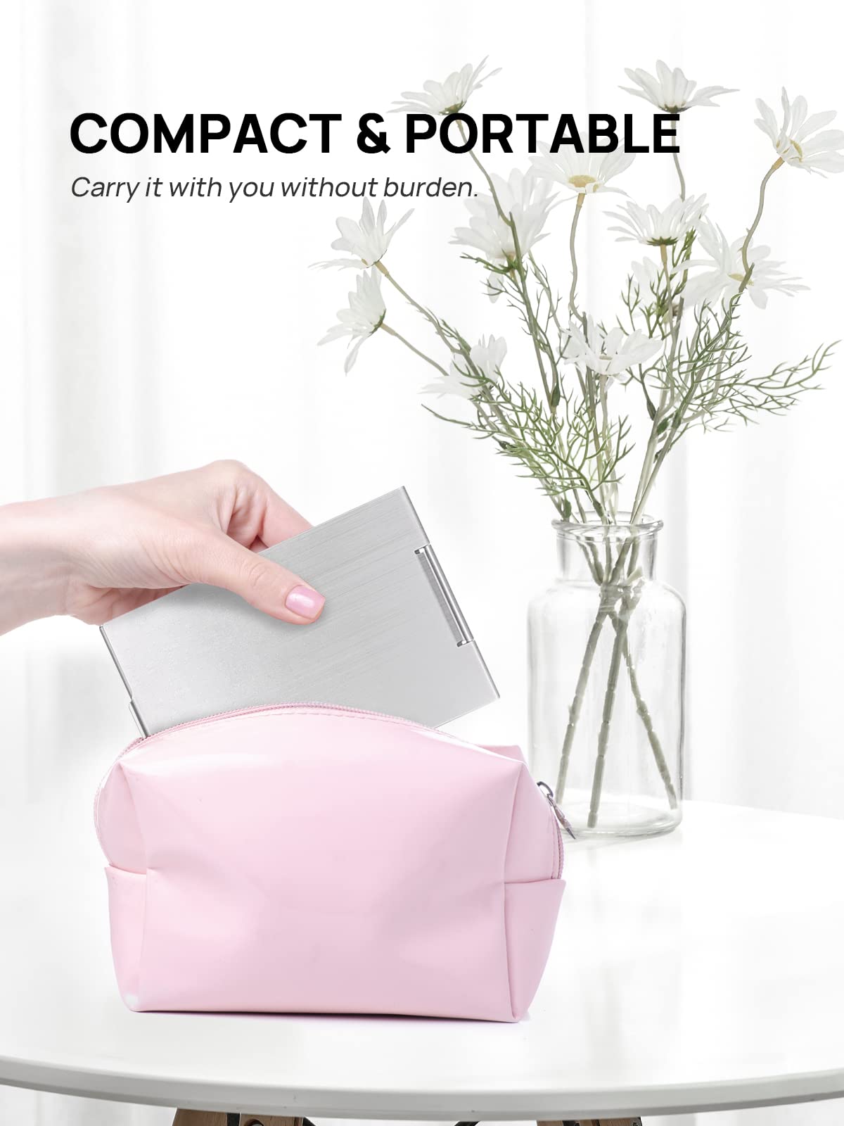 MIRRORNOVA Espejo plegable portátil, ultra delgado y duradero, espejo de mesa de maquillaje para viajes con carcasa de aluminio, tamaño grande de 7 pulgadas