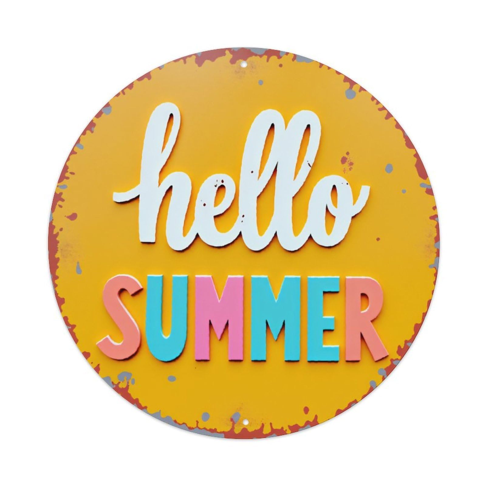 Ldfuieksufg Style Hello Summer Bright Color Vintage Round Metal Sign Vintage Aluminium Metal Sign, Retro Wall Decor For Home, Bar, Garage & Farmhouse 20X20cm