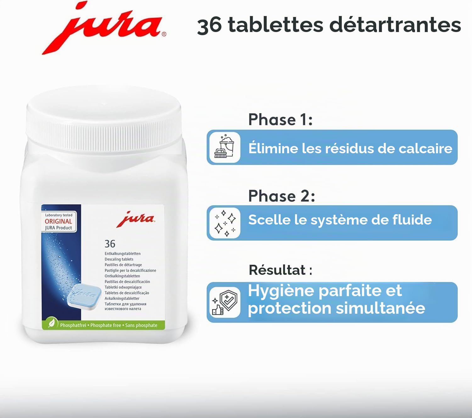 Jura Pack Combiné – 25 Tablettes de Nettoyage + 36 Tablettes Détartrantes pour Machine à Café