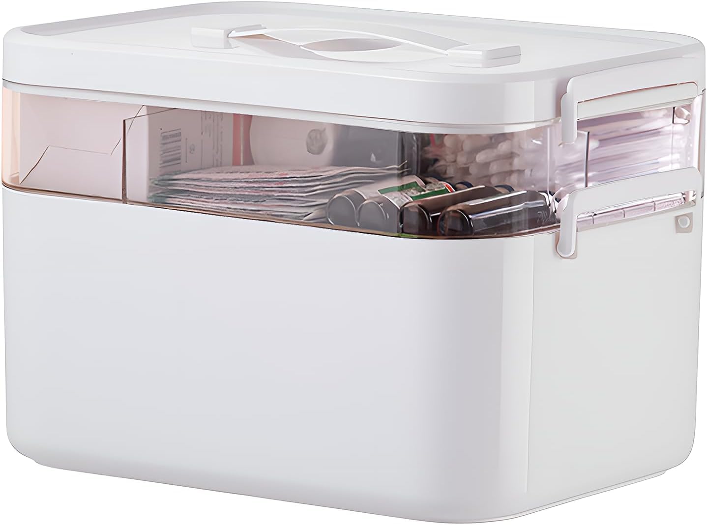 Accmuzzy Medicine Storage Box,2-Layer Multi Grid First Aid Boxes,Lockable Medication Case,Portable Medicine Organiser Large Medical Storage Box For Home,School,Office,Outdoor (L)