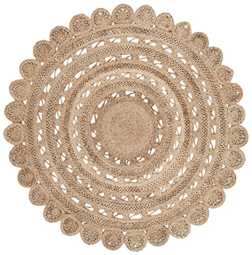 Tapete redondo de yute tejido a mano 6' beige miniatura 3