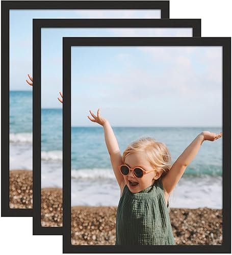 Miniatura 8 de Marco de póster de 18 x 24 pulgadas, paquete de 3 marcos de fotos de madera negra para montaje en pared horizontal o vertical, accesorios para