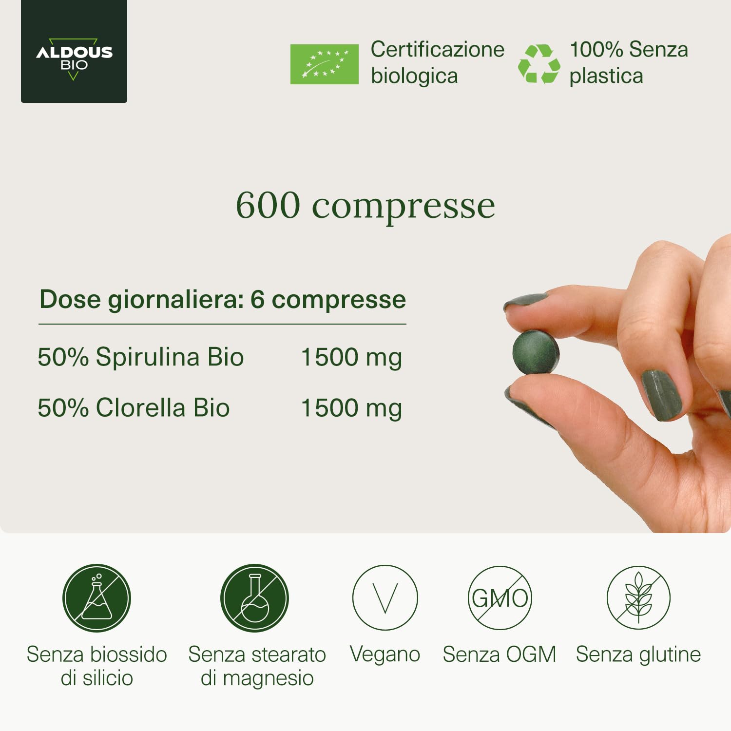 600 Compresse Spirulina e Clorella BIO per +3 Mesi | Alga Spirulina e Alga Clorella Ricchi di Clorofilla | Clorella e Spirulina Bio - Vegano - Saziante - Detox - Proteine Vegetali Senza Additivi