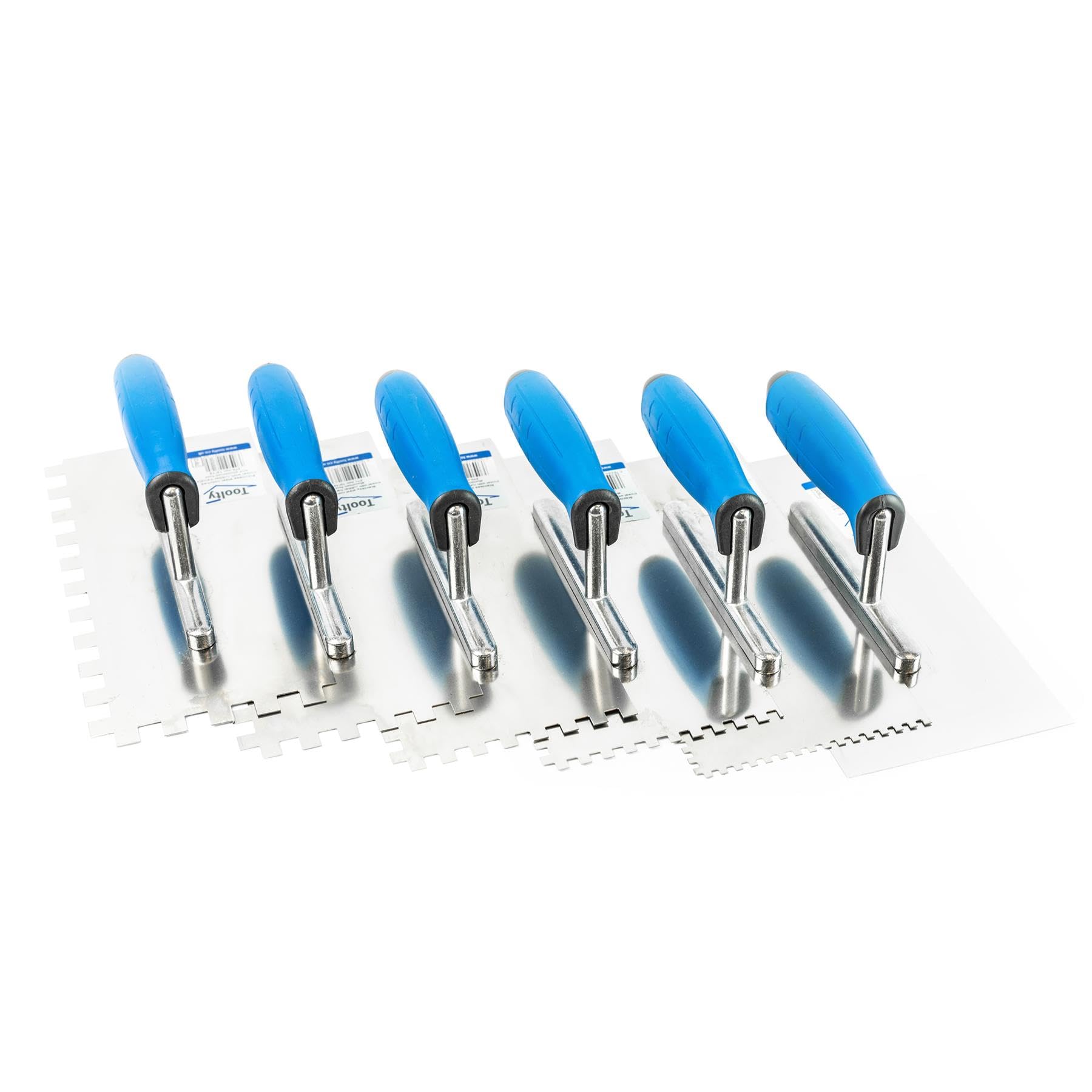 Notched Trowel SET 6pcs Stainless 270mm, Notch size 4 6 8 10 12mm, Spreader Prof