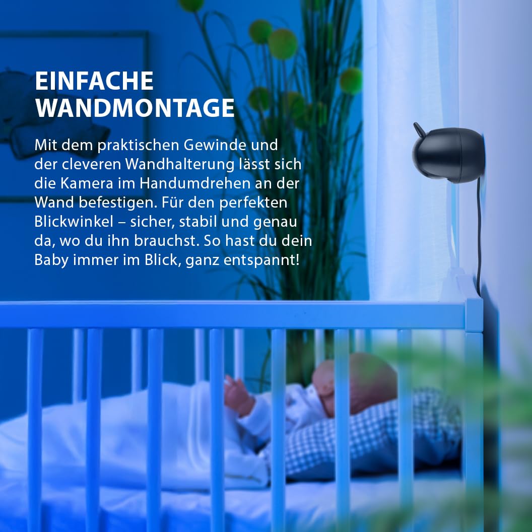reer BabyCam Pro HD Move | Digitales Video-Babyphone mit FHSS-Technologie | Großer 5" HD-Bildschirm | 300m Reichweite | schwenk- & neigbare Kamera mit Nachtsicht und 4-fach Zoom