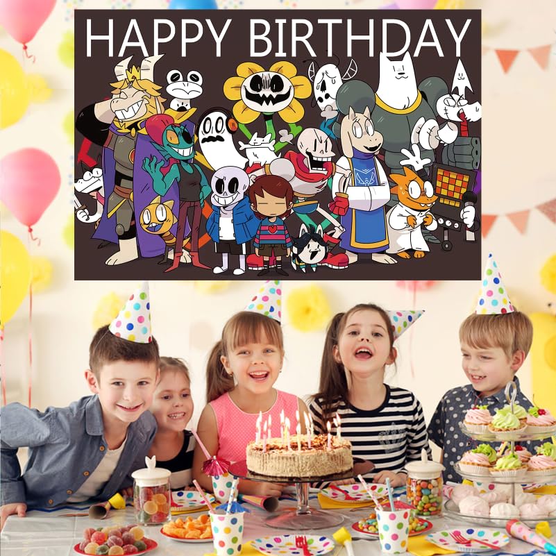 Undertale Birthday Party Packs, Sans Chara "Happy Birthday" Alphabet Flag Insertion Banner Balloons Cake Topper Birthday Party Anime Decorations Birthday For Fans