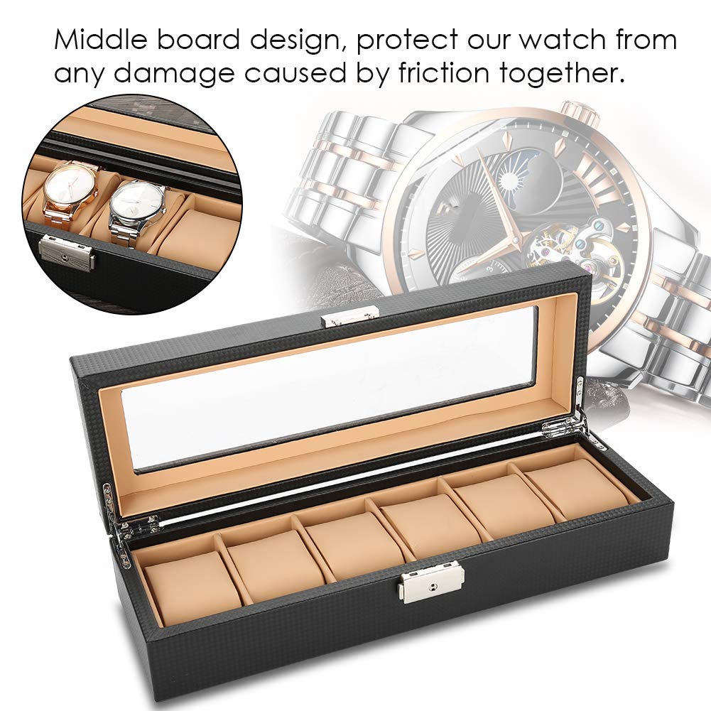 YUYTE Caja para Relojes, Caja para Relojes de Madera Maciza para Hombres/Mujeres, Soporte para presentación de Relojes y Joyas con 6 Compartimentos para Organizador y exhibición