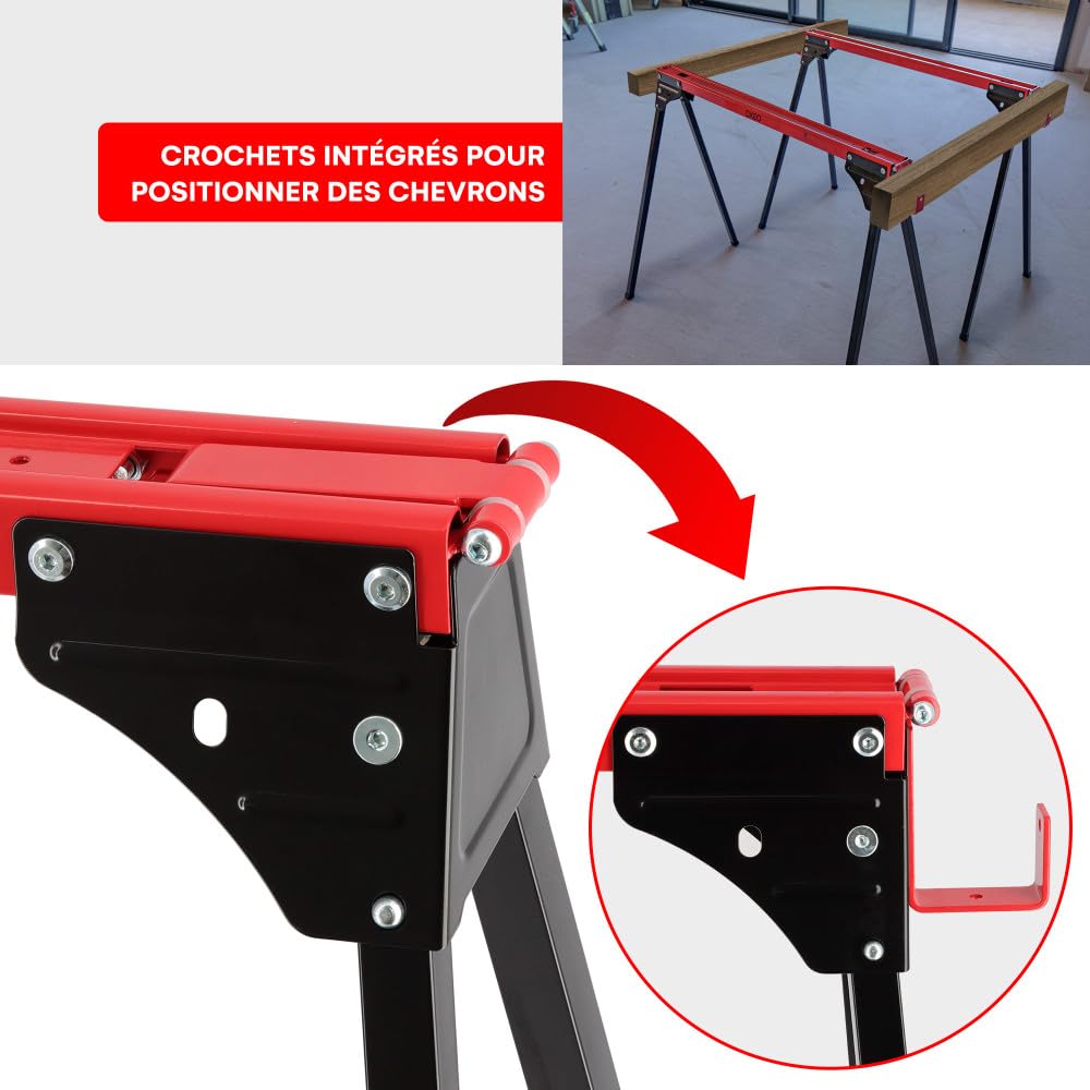 Lot de 2 tréteaux pliables léger - Capacité 760kg - Métal - Tréteaux pour atelier et chantier - Largeur 86cm - Ht 79cm