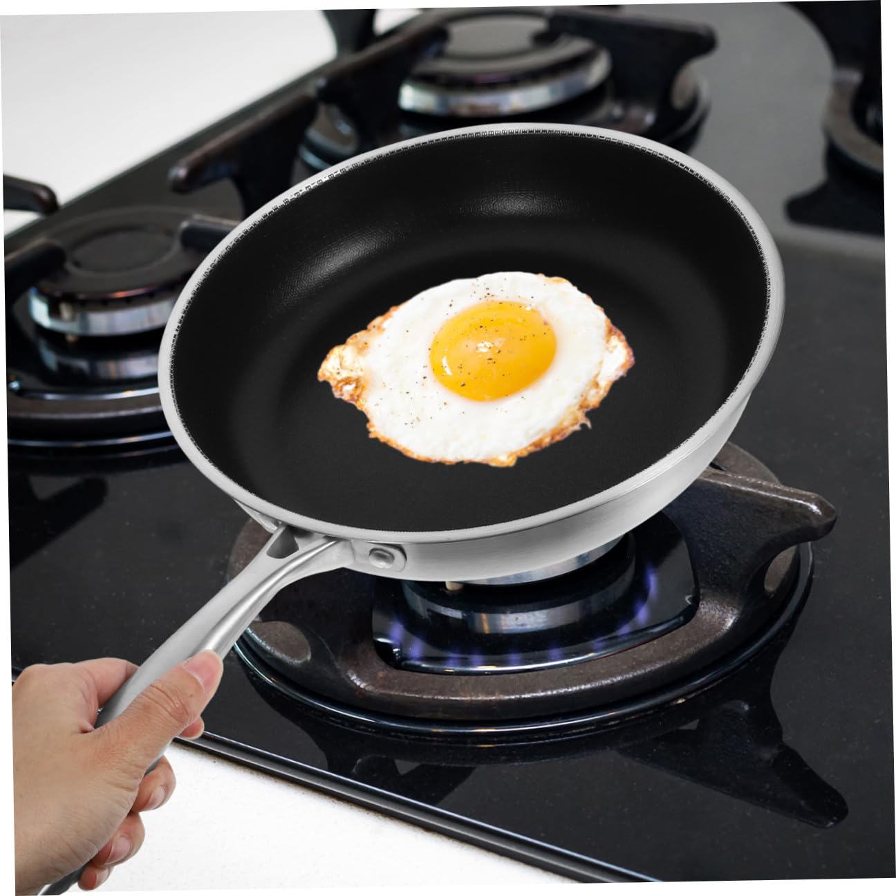 Padella Antiaderente per Uova in Acciaio Inox 30 Cm a Nido D’ape, Padella Piccola per Colazione Resistente alla Corrosione, per Friggere e Rosolare Carne in Cucina Quotidiana