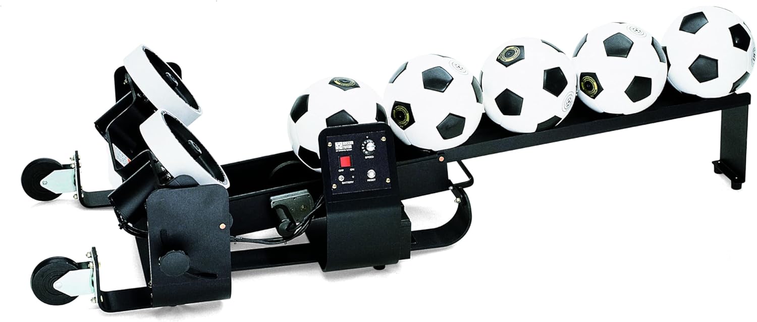 Soccer Tutor Pro Trainer Soccer Ball Throwing Machine. Automatically Feeds Balls. Shoots up to 40 Meters. Made in USA.
