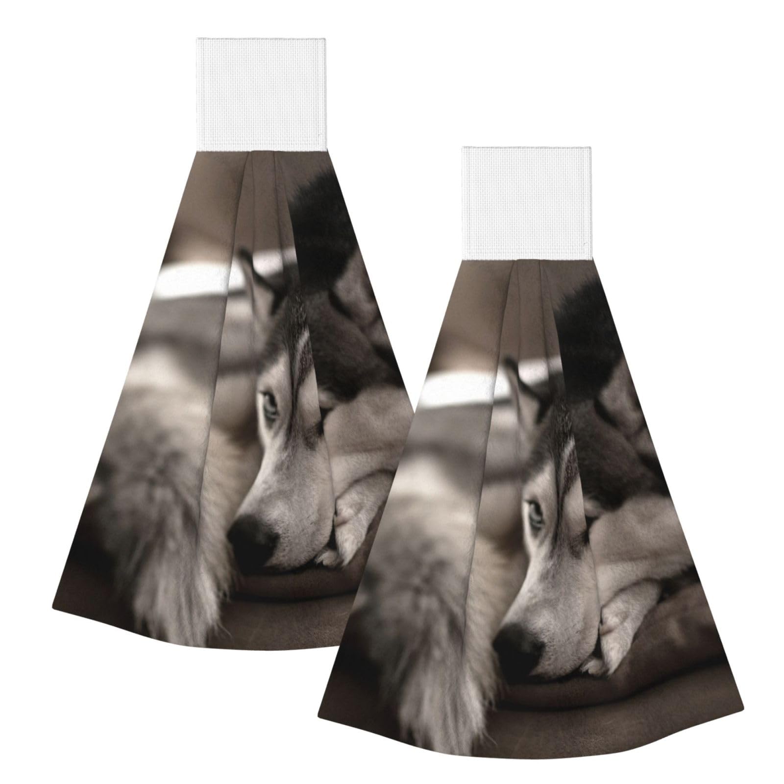 DOPKLNA Husky Dog, 2 Pcs Hanging Coral Fiber Hand Towels for Bathroom, Absorbent Kitchen Towels