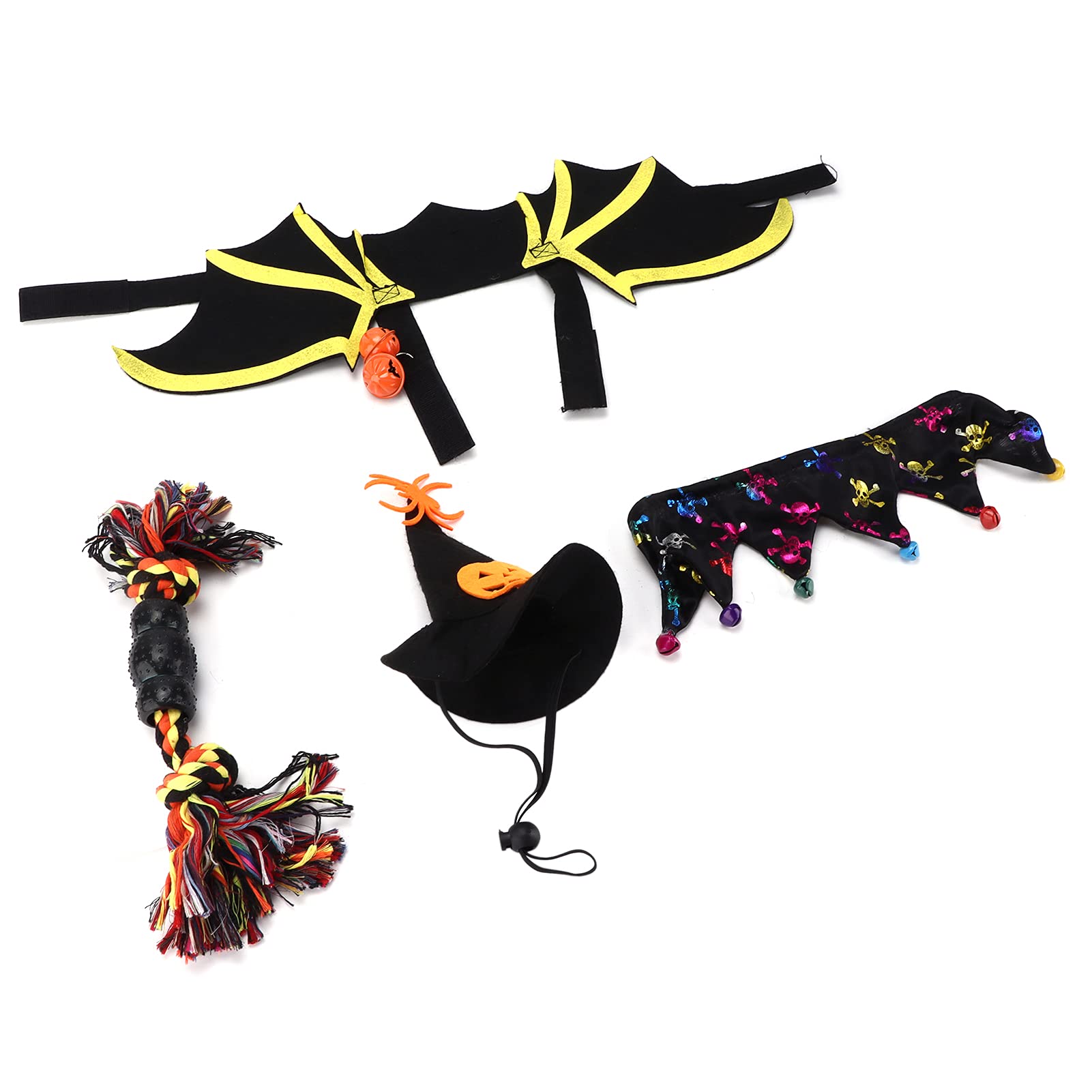 4 pezzi Set di costumi per animali domestici a forma di pipistrello per Halloween, accessori in feltro nero per vestire cani e gatti con campanelle a forma di zucca per la decorazi (l)