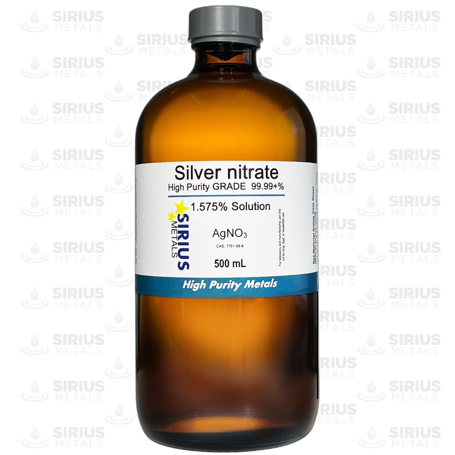 Silver Nitrate Solution (CAS# 7761-88-8) - 1.575% (w/v in Water) as AgNO3 (1.0% as Ag) - 99.99+% Purity: 500 mL in Amber Glass Bottle