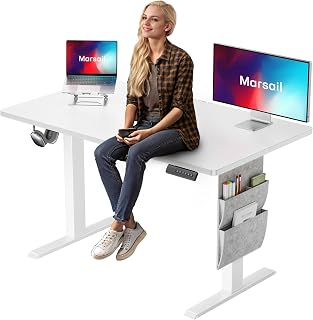Marsail Standing Desk Adjustable Height Home Office Desk,48x24 Electric Standing Desk, Stand up Desk with Storage Bag,Headphone Hook for Computer Workstations Desk Memory Preset