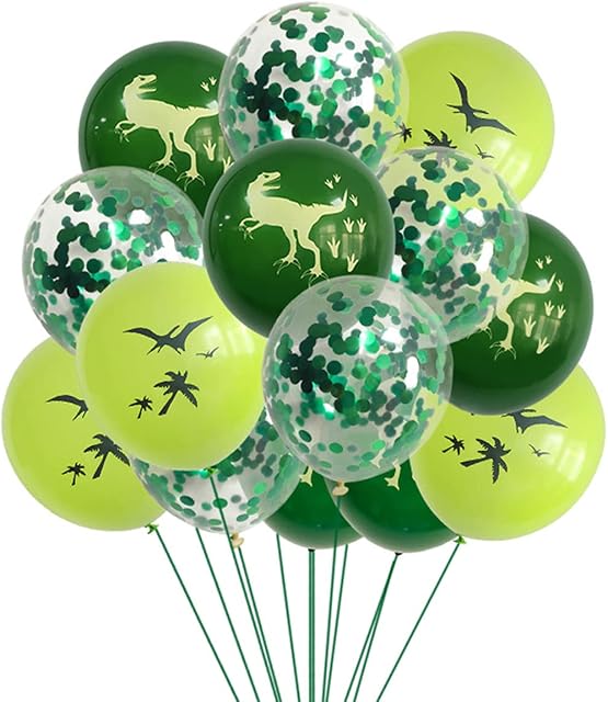 Leikedun 15 PCS Dinosaur Balloons Decorations, 12 Inch Green Latex Balloons Kit with Green Ribbon, Animal Balloons Dinosaur Birthday Party Balloon for Kids Birthday Party Decorations (Green Dinosaur)