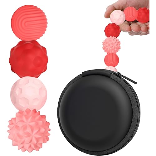 BUSOHA Silicone Magnetic Fidget Balls - 4 Pack Silicone Stress Relief Balls Stone for Adults Sensory Travel Toys for Calming,Stress,Autism and ADHD,Gifts for Kids Girls Boys,Red