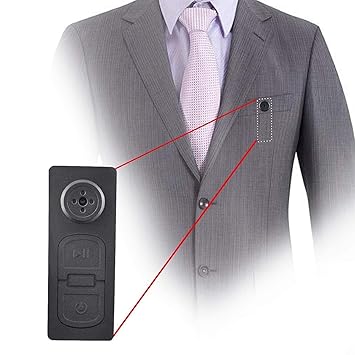 Button Spy Camera Mini HD | Hidden Audio & Video Recorder | Small Portable Wired DVR | SD Card Slot (16/32GB Supported) | Indoor Covert Surveillance - Black