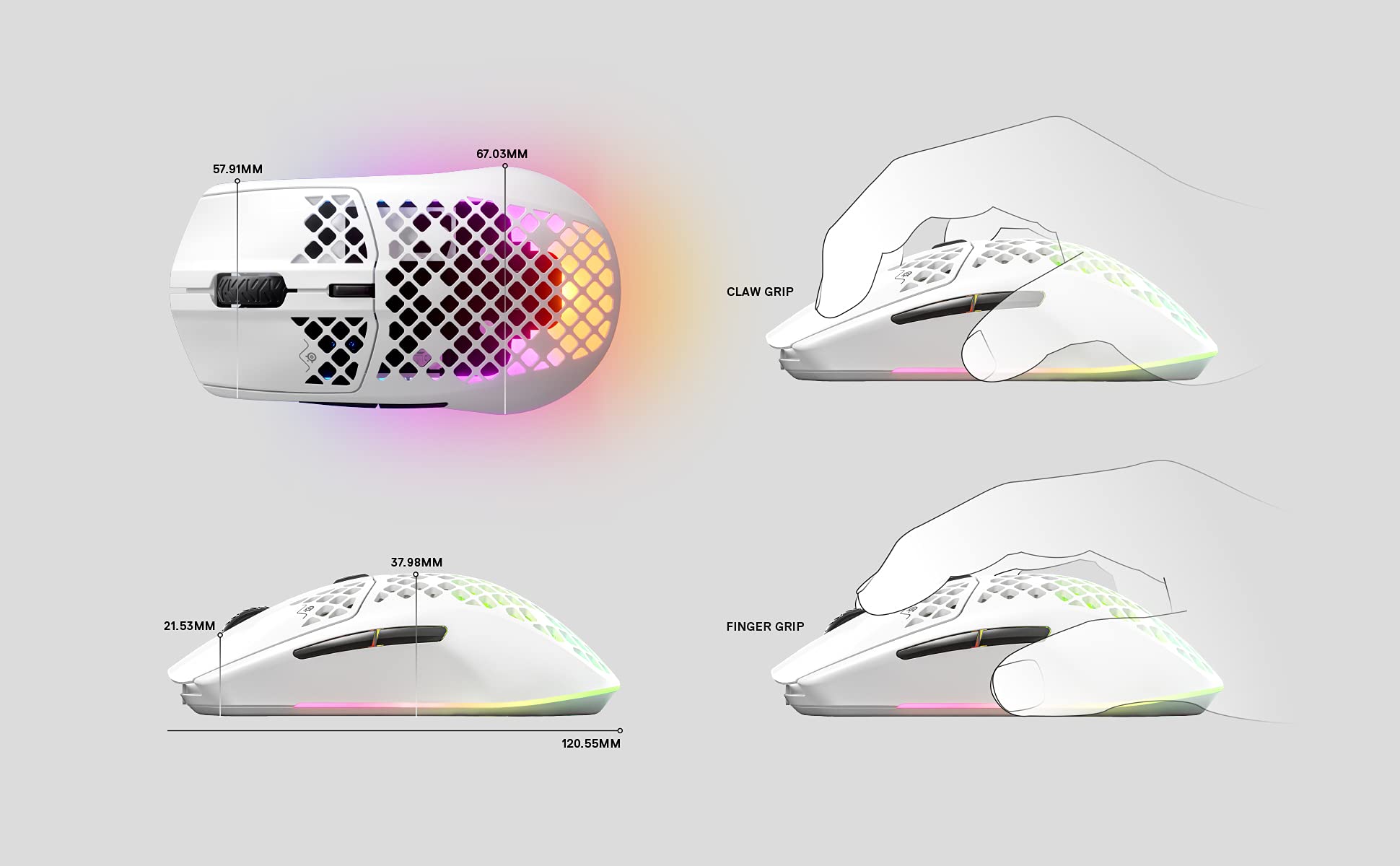 SteelSeries Aerox 3 Wireless Snow - Raton Inalambrico Gaming - Diseño ultraligero resistente al agua - RGB - Sensor óptico TrueMove Air 18K DPI