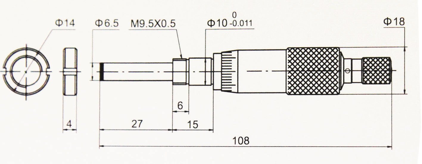 CNC QUALITÄT Einbau- Messschraube Messbereich 0-25 mm - flache Messfläche - mit Einbau Mutter - DIN 863