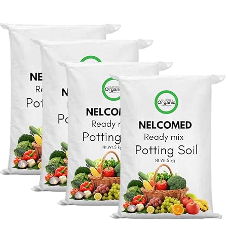 NelcoMed -Pro Organic Raised Bed & Garden Soil Peat Free | Potting Garden Soil Mix | Made with Cocopeat, Black Soil, Vermicompost, Cowdung Powder, Neem Cake Powder, Bio Force - 4 x 5kg Bags