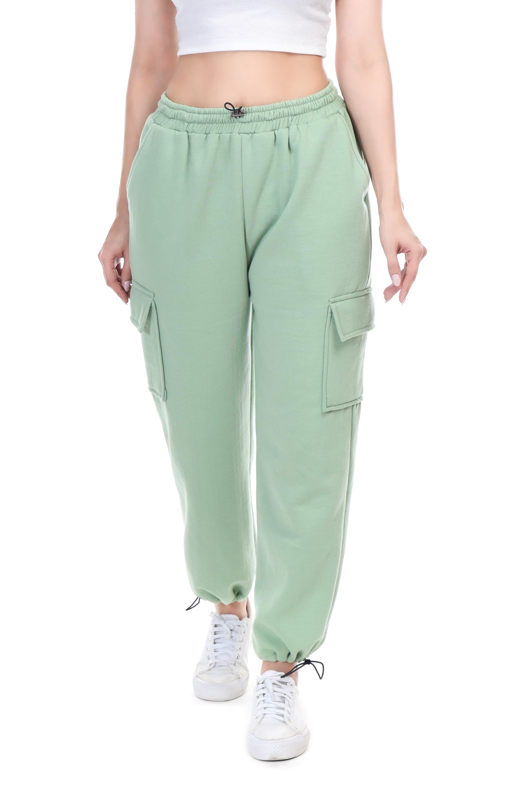 hypethread Women's Track Pants Fleece Jogger || Cargo Pants || Multi Pockets Regular Fit With Adjustable Waist Lace || Free Size-picture-21