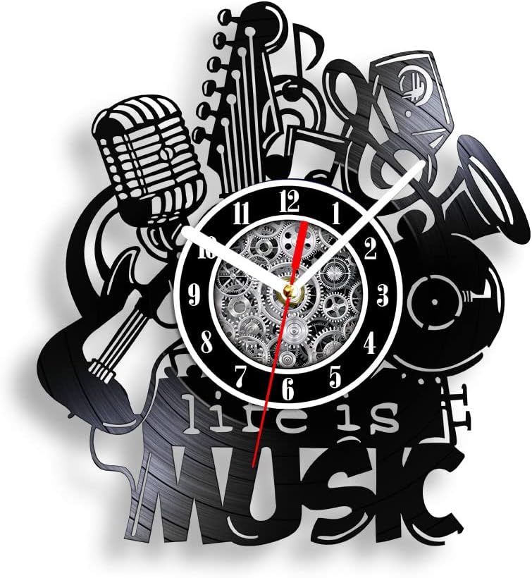 The Geeky Days Life is Music Vintage Silent Quartz Vinyl Record Wall Clock Battery Operated Non Ticking Modern Musical Hanging Watch Music Lover Home Decor
