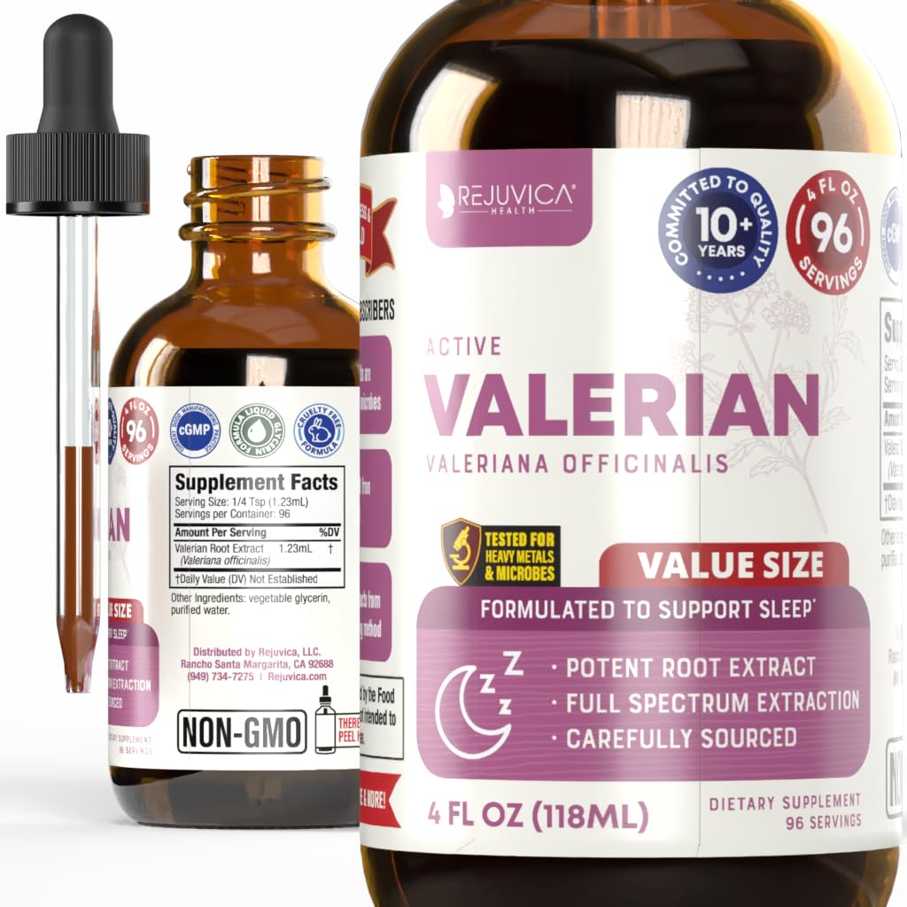 Rejuvica Health Active Valerian 4oz XL Super Size - Advanced Valerian Liquid Extract - Sleep Support Drops - Vegan Sugar Free Non GMO Tincture
