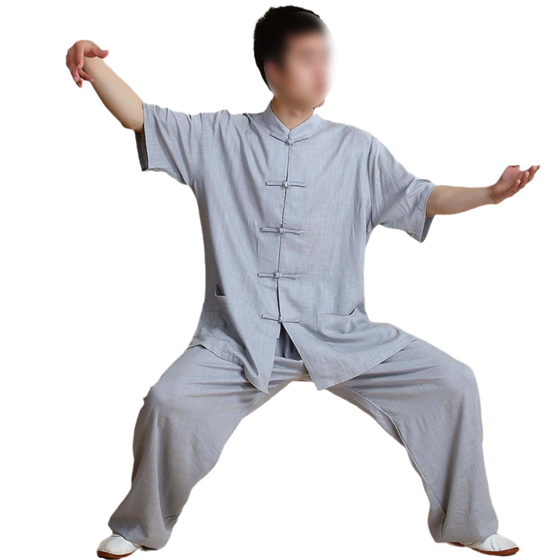 Tradycyjny mundur sztuk walki Uniseksowy strój Tai Chi z krótkim rękawem, bawełnianą lnianą, jogą, medytacją, wielokolorowy, wiele rozmiarów(Grey,XL)