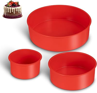 Cake Pan Set(4"/6"/8") - 3 Piece Set Premium Silicone Molds for Baking,Non-Stick Round Cake Pan Bundles for Cheesecake,Cupcakes & Holiday Treats,Silicone Baking Tray,Dishwasher Friendly & Reusable