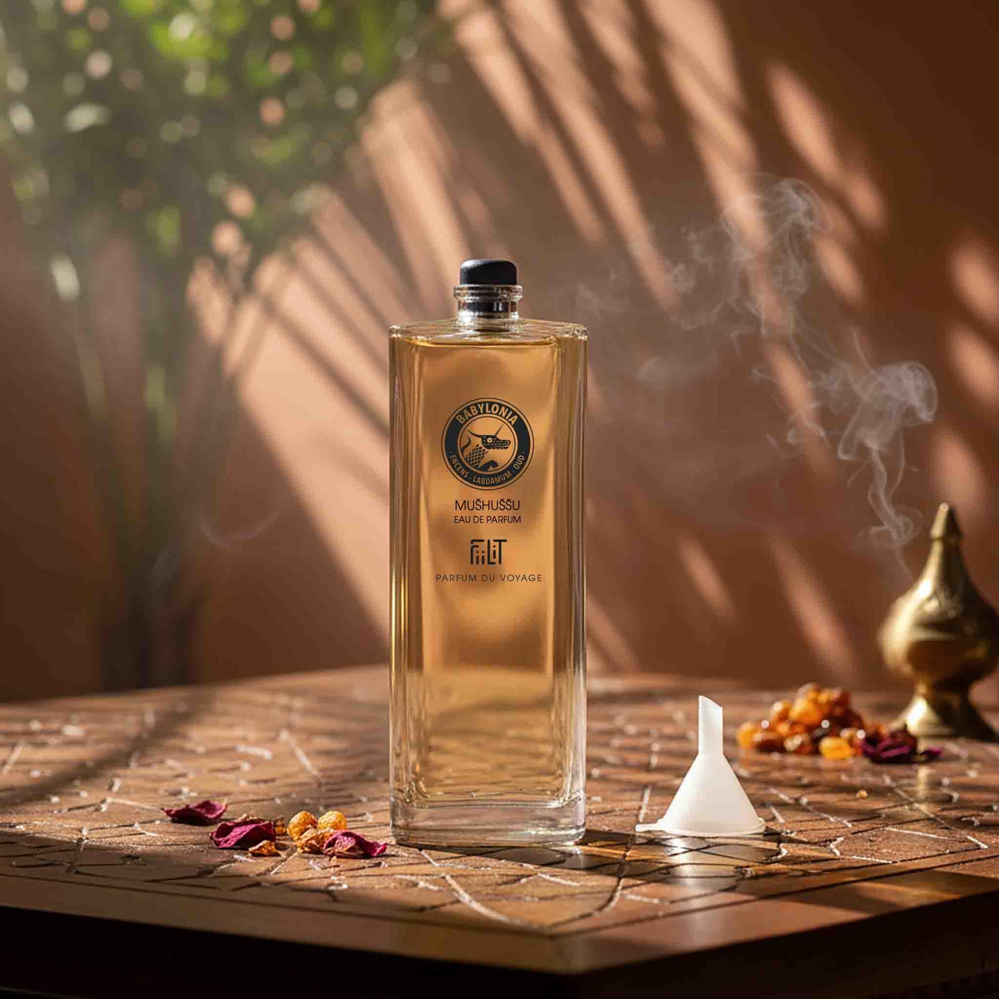 MUSHUSSU BABYLONIA naturalna woda perfumowana 100 ml - FiiLiT perfumy podróżne - Mieszane - Dla kobiet i mężczyzn - kadzidło Labdamum Oud Gotowane - Orientalne drewno