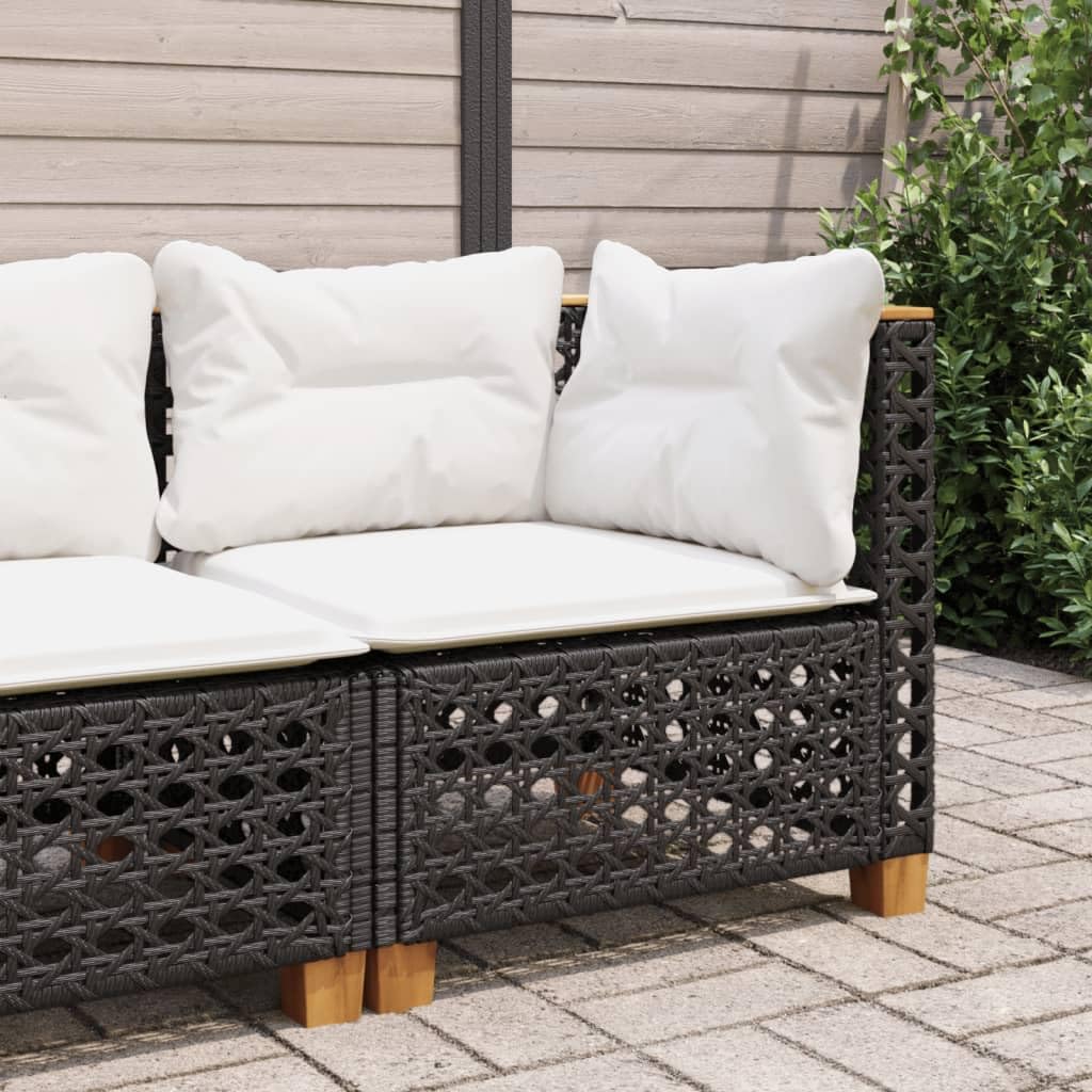 Gecheer Divano Angolare da Giardino Esterno Patio Terrazzo con Cuscini Nero in Polyrattan-PLC343