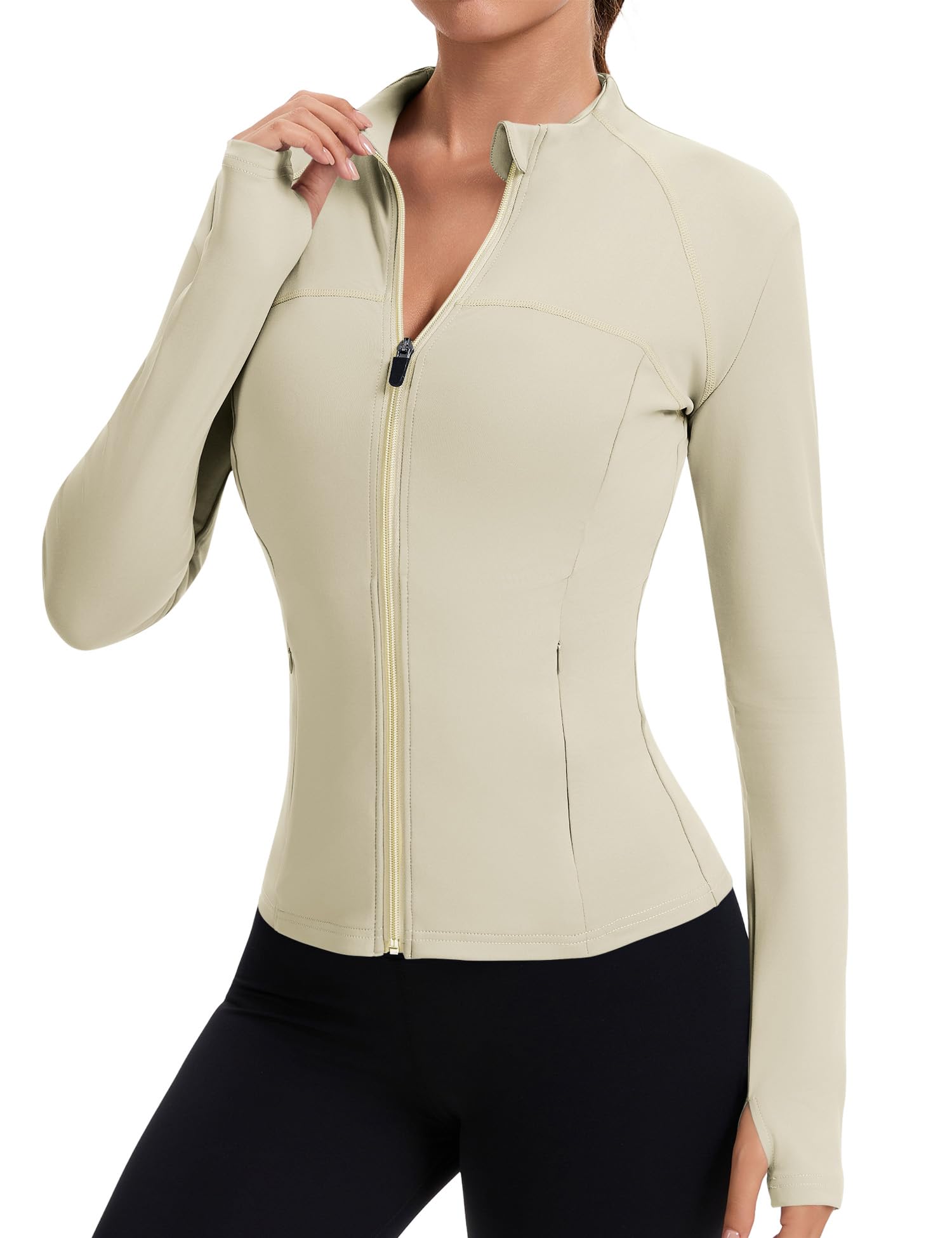 Rapbin Women's Full Zip Workout jackets Runing Slim Fit Athletic Tops With Thumb Holes