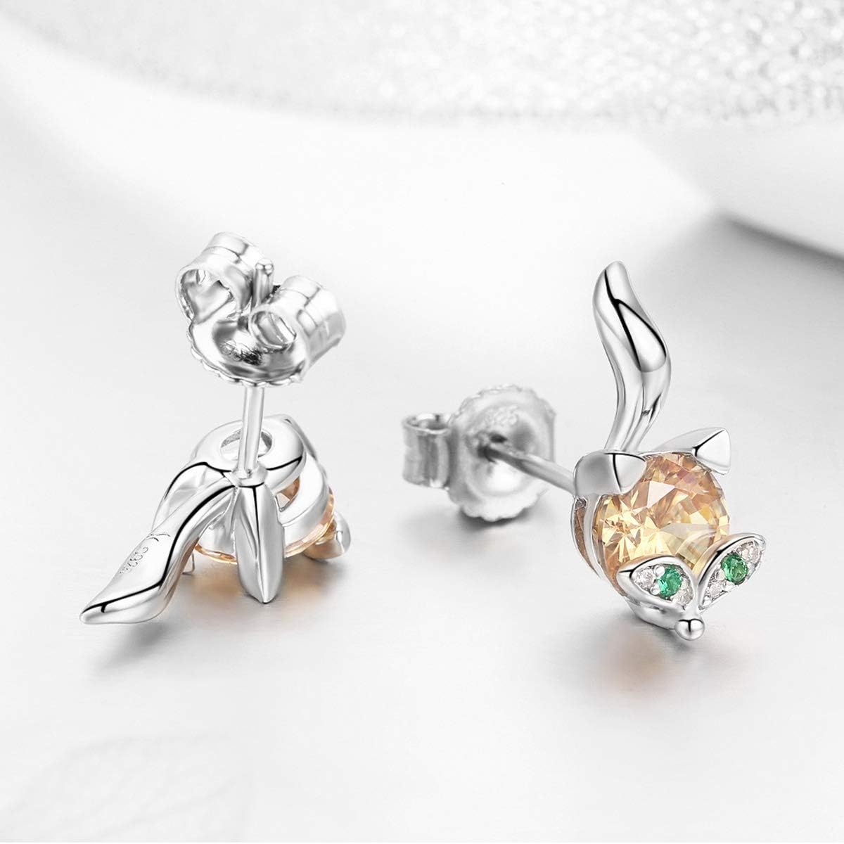 NewL 925 Sterling Silver Cute Crystal Fox Stud Earrings for Women Animal fox Fashion Earrings Sterling Silver Jewelry