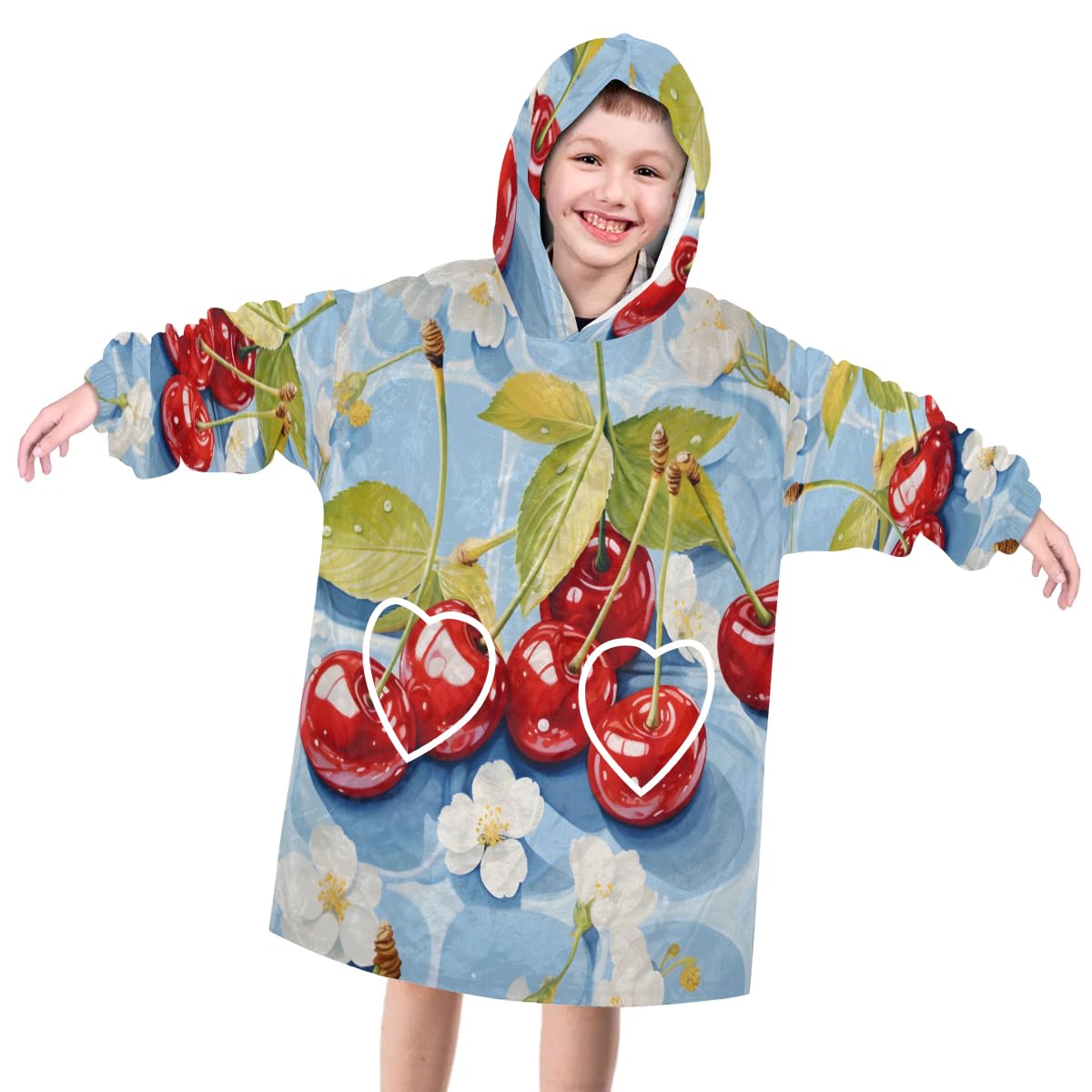 Pardick Wearable Blanket Hoodie for Kids, Unripe Cherry Fleece Sweatshirt Blanket Oversized Blanket Sweatshirt with Pocket Flannel Warm Hooded Blanket 6-10 Year Old Girl Boy Gift, One Size