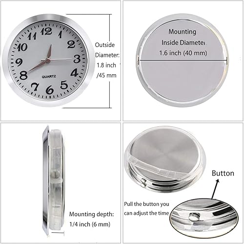 Miniatura 2 de HILLHOME Mini reloj de inserción de 1.8 pulgadas (1.772 in) movimiento de cuarzo redondo reloj en miniatura esfera blanca bisel tono plateado