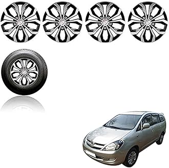 Auto Pearl Car Full Silver Black Wheel Cover Caps 15" Inches Press Type Fitting for - Innova