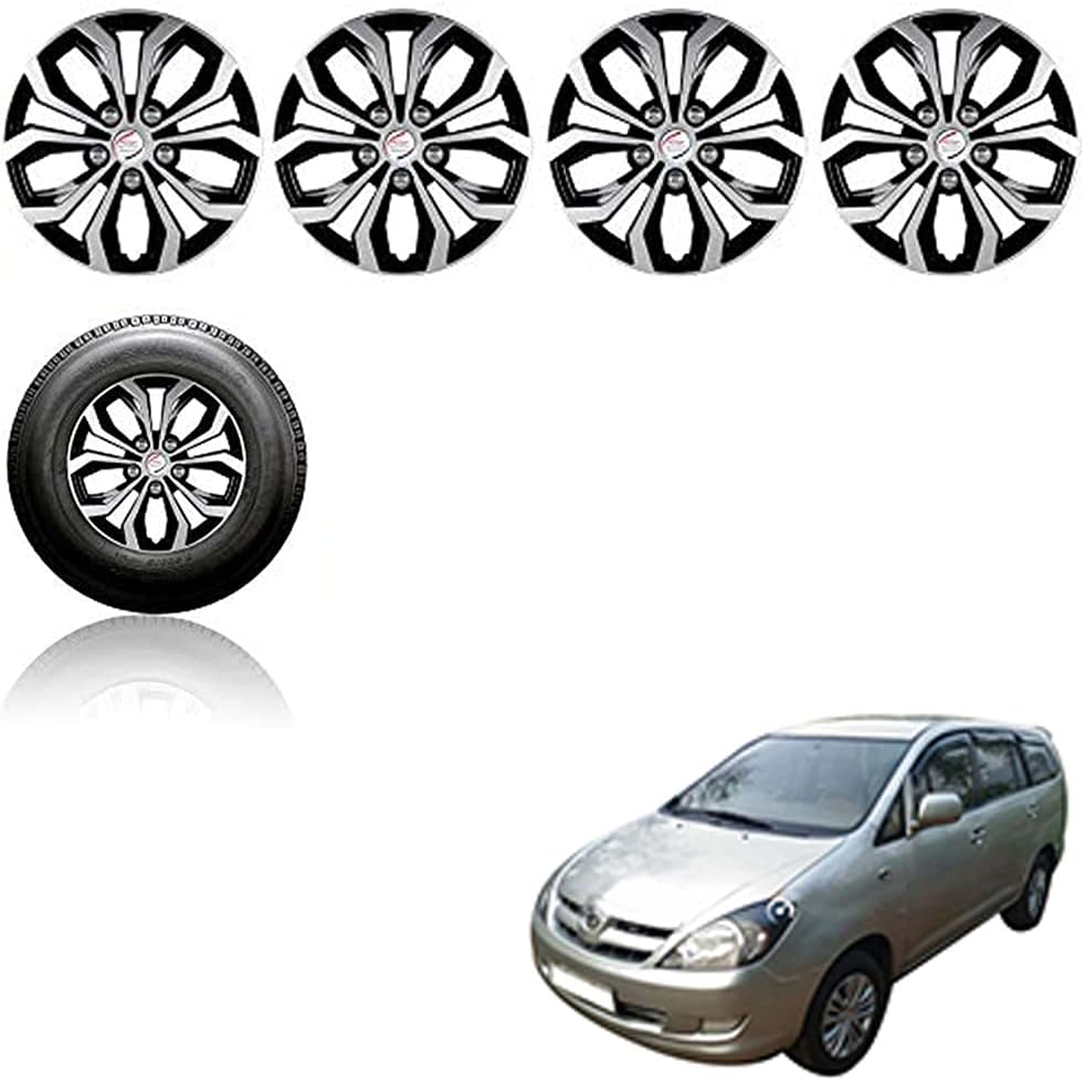 Auto Pearl Car Full Silver Black Wheel Cover Caps 15" Inches Press Type Fitting for - Innova