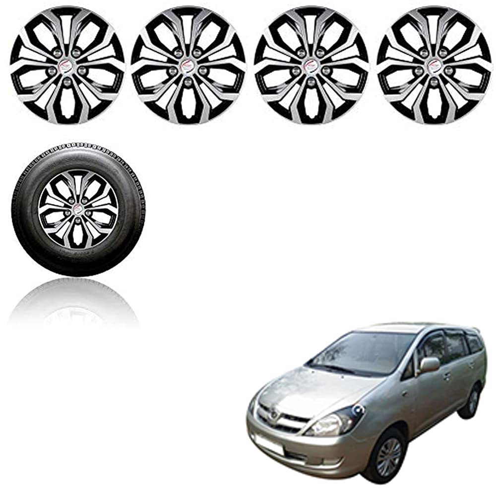 Auto Pearl Car Full Silver Black Wheel Cover Caps 15" Inches Press Type Fitting for - Innova