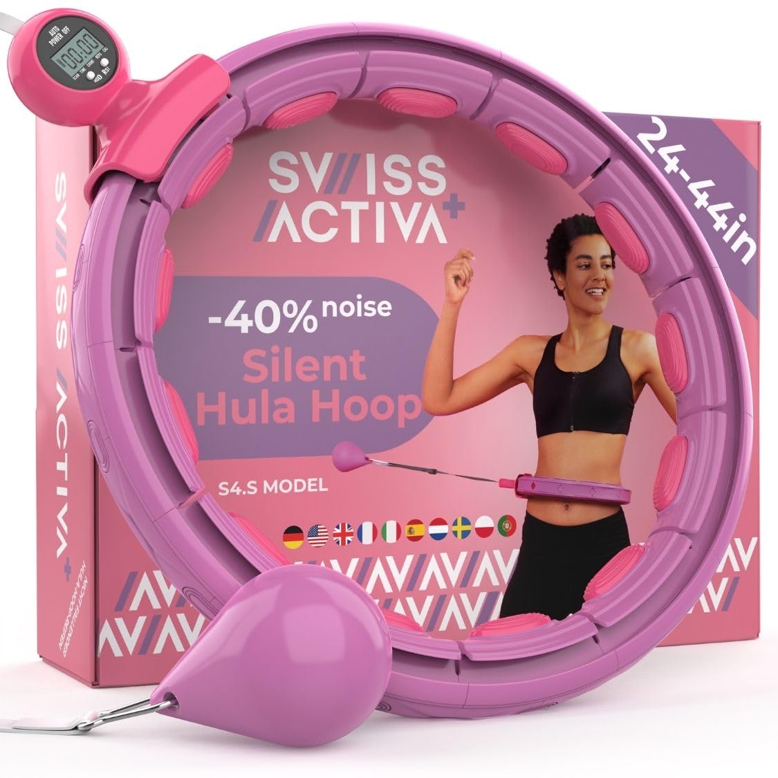 Swiss Activa+Infinity Hoop Smart Weighted Hula Hoop - Smart Hula Hoop Fit- Exercise Hoola Hoop Exercise Equipment- Adult Hula Hoops for Exercise- Hula Hoops for Women Weight Loss