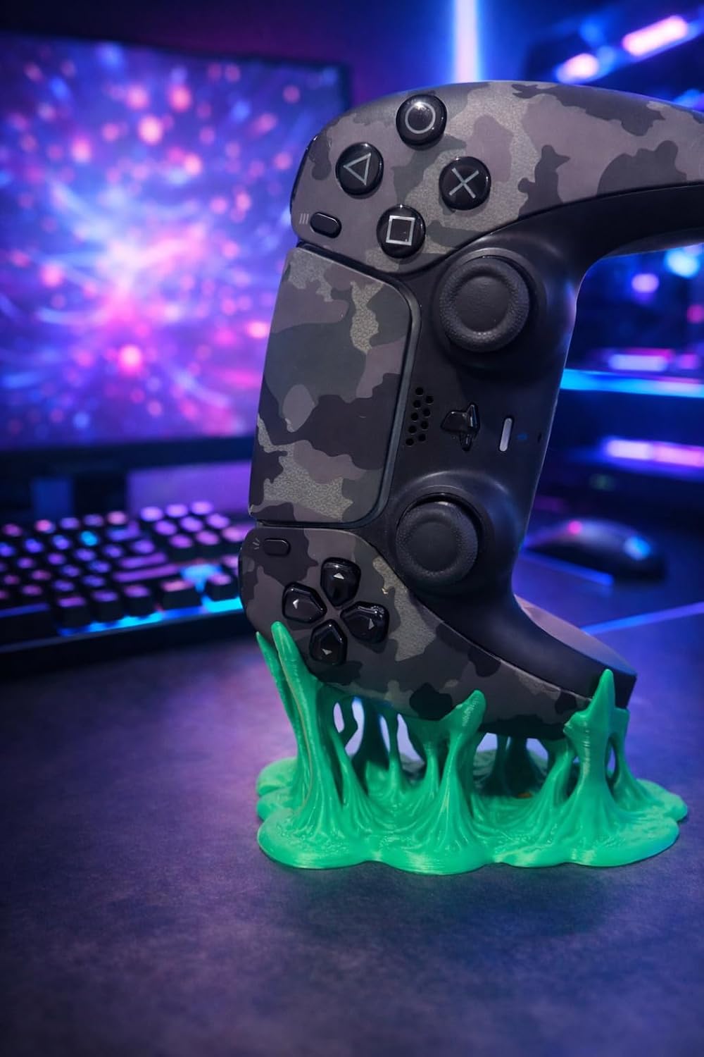 Controller Stand Compatible with PS5 – Bubble Gum Design Gaming Holder, 3D Printed Display Stand (Green) image 3