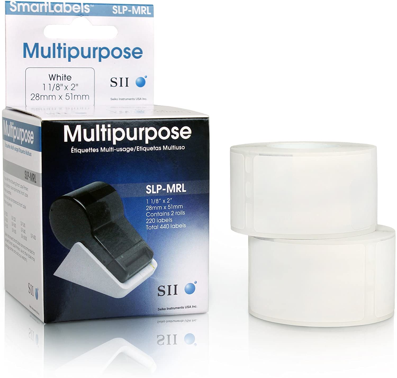 Seiko SLP-MRL Self-Adhesive Multipurpose Labels, 1.12" X 2", White, 220 Labels/roll, 2 Rolls/Box
